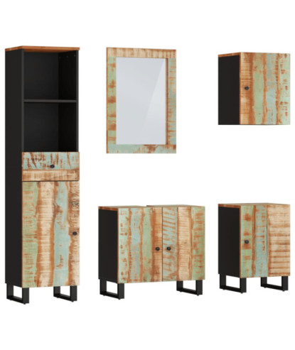 Set mobilier de baie, 5 piese, lemn reciclat - WOODBB466