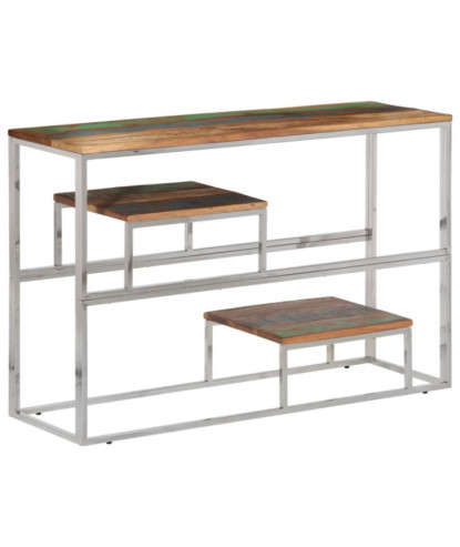 Măsuță consolă, oțel inoxidabil argintiu și lemn reciclat - WOODBB471