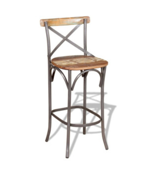 Scaun masă bar multicolor vintage, din lemn masiv reciclat, fără spătar