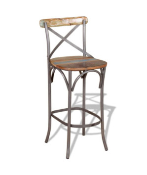 Scaun masă bar multicolor vintage, din lemn masiv reciclat, fără spătar