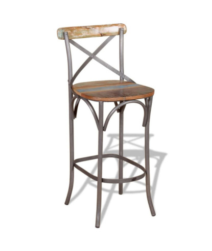 Scaun masă bar multicolor vintage, din lemn masiv reciclat, fără spătar
