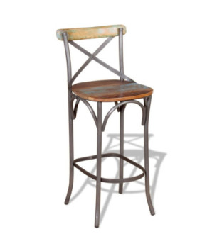 Scaun masă bar multicolor vintage, din lemn masiv reciclat, fără spătar