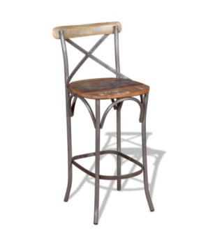 Scaun masă bar multicolor vintage, din lemn masiv reciclat, fără spătar