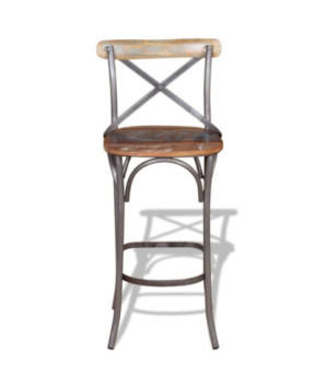 Scaun masă bar multicolor vintage, din lemn masiv reciclat, fără spătar