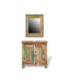 Set dulap de baie din lemn reciclat, cu oglindă, cu aspect antichizat - WOODBB474