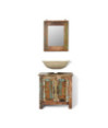 Set dulap de baie din lemn reciclat, cu oglindă, cu aspect antichizat - WOODBB474
