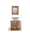 Set dulap de baie din lemn reciclat, cu oglindă, cu aspect antichizat - WOODBB474