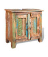 Set dulap de baie din lemn reciclat, cu oglindă, cu aspect antichizat - WOODBB474