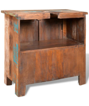 Set dulap de baie din lemn reciclat, cu oglindă, cu aspect antichizat - WOODBB474