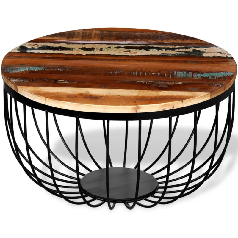 Măsuță cafea vintage, din lemn masiv reciclat, rotundă, 60 x 35 cm, handmade