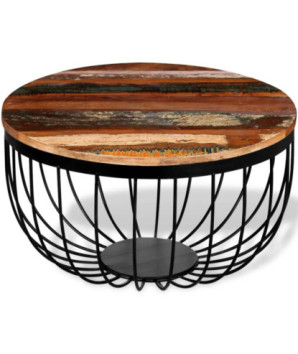 Măsuță cafea vintage, din lemn masiv reciclat, rotundă, 60 x 35 cm, handmade