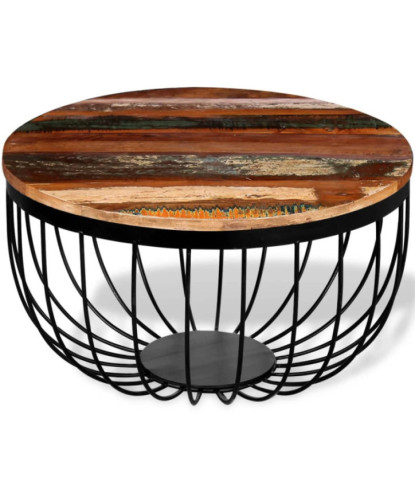 Măsuță cafea vintage, din lemn masiv reciclat, rotundă, 60 x 35 cm, handmade