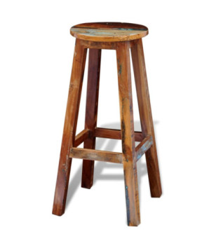 Scaun masă bar multicolor vintage, din lemn masiv reciclat, fără spătar, 1 buc.
