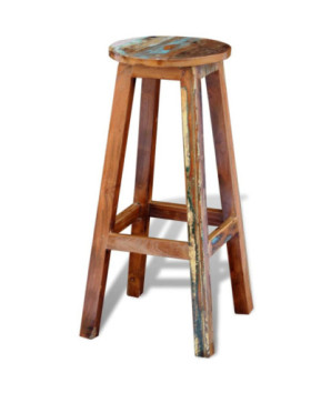 Scaun masă bar multicolor vintage, din lemn masiv reciclat, fără spătar, 1 buc.
