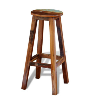 Scaun masă bar multicolor vintage, din lemn masiv reciclat, fără spătar, 1 buc.