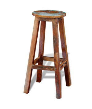 Scaun masă bar multicolor vintage, din lemn masiv reciclat, fără spătar, 1 buc.