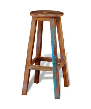 Scaun masă bar multicolor vintage, din lemn masiv reciclat, fără spătar, 1 buc.