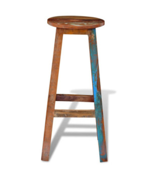 Scaun masă bar multicolor vintage, din lemn masiv reciclat, fără spătar, 1 buc.