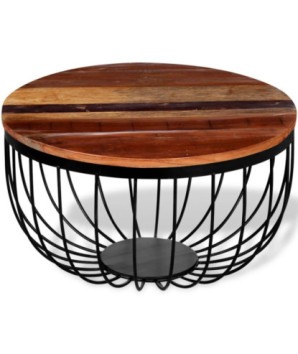 Măsuță cafea vintage, din lemn masiv reciclat, rotundă, 60 x 35 cm, handmade