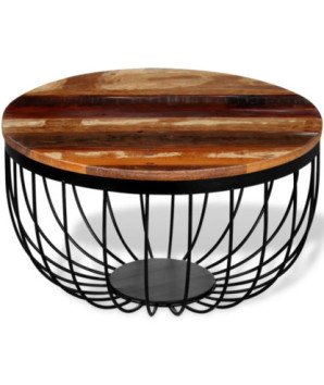 Măsuță cafea vintage, din lemn masiv reciclat, rotundă, 60 x 35 cm, handmade