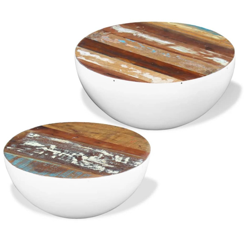 Măsuță cafea set 2 piese, din lemn masiv reciclat, formă de bol, 60 x 60 x 30 cm / 50 x 50 x 25 cm Măsuță cafea set 2 piese, din lemn masiv reciclat, formă de bol, 60 x 60 x 30 cm / 50 x 50 x 25 cm