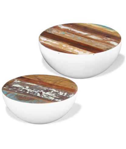Măsuță cafea set 2 piese, din lemn masiv reciclat, formă de bol, 60 x 60 x 30 cm / 50 x 50 x 25 cm