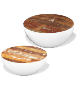 Măsuță cafea set 2 piese, din lemn masiv reciclat, formă de bol, 60 x 60 x 30 cm / 50 x 50 x 25 cm