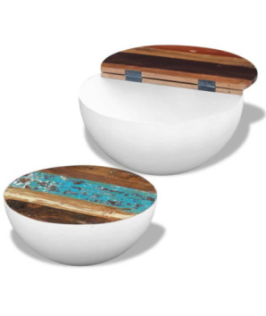 Măsuță cafea set 2 piese, din lemn masiv reciclat, formă de bol, 60 x 60 x 30 cm / 50 x 50 x 25 cm