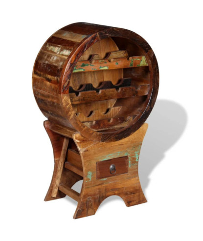 Suport de vin pentru 10 sticle, lemn reciclat, cu aspect vintage - WOODBB493