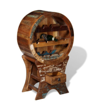 Suport de vin pentru 10 sticle, lemn reciclat, cu aspect vintage - WOODBB493