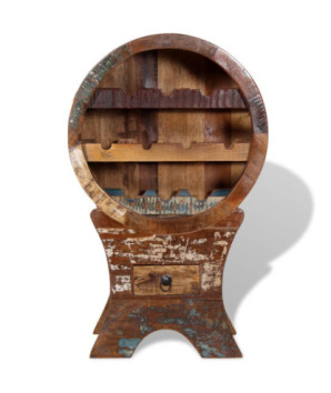 Suport de vin pentru 10 sticle, lemn reciclat, cu aspect vintage - WOODBB493