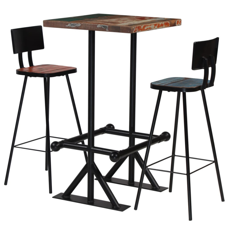 Set mobilier de bar, 3 piese, multicolor, lemn reciclat, cu aspect retro - WOODBB494 Set mobilier de bar, 3 piese, multicolor, lemn reciclat, cu aspect retro - WOODBB494