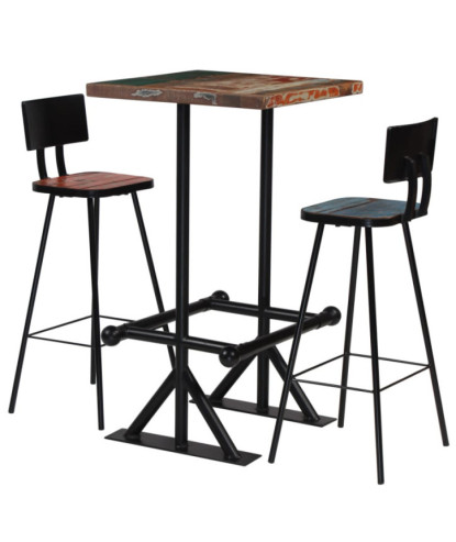 Set mobilier de bar, 3 piese, multicolor, lemn reciclat, cu aspect retro - WOODBB494