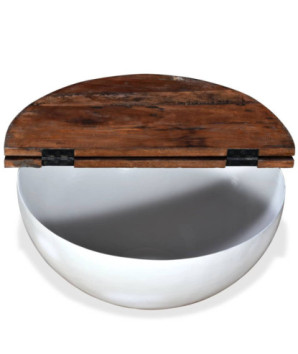 Măsuță cafea industrial retro, din lemn masiv reciclat, formă bol, 60 x 27 cm și 50 x 21 cm