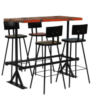 Set mobilier de bar, 5 piese, multicolor, lemn reciclat, cu aspect retro - WOODBB68