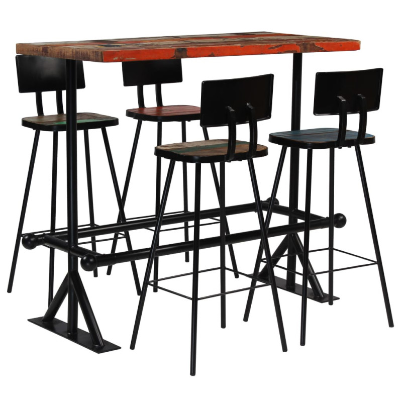 Set mobilier de bar, 5 piese, multicolor, lemn reciclat, cu aspect retro - WOODBB68 Set mobilier de bar, 5 piese, multicolor, lemn reciclat, cu aspect retro - WOODBB68