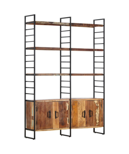 Bibliotecă aspect industrial, din lemn masiv reciclat, cu 6 rafturi și 4 dulapuri, 124 x 30 x 180 cm, handmade