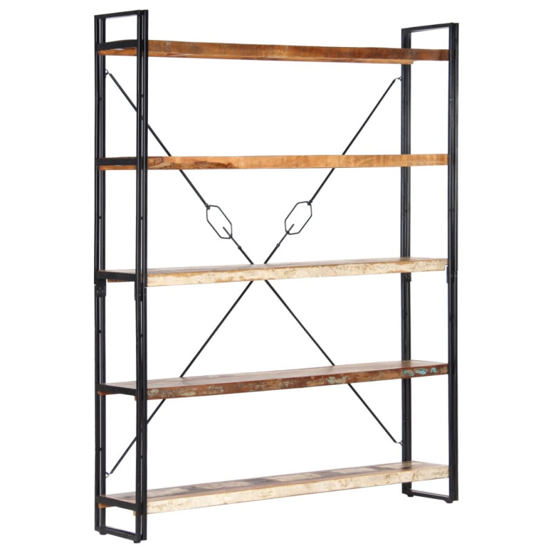 Bibliotecă cu 5 rafturi, 140 x 30 x 180 cm, lemn reciclat, cu aspect industrial - WOODBB524 Bibliotecă cu 5 rafturi, 140 x 30 x 180 cm, lemn reciclat, cu aspect industrial - WOODBB524
