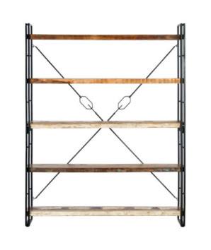 Bibliotecă cu 5 rafturi, 140 x 30 x 180 cm, lemn reciclat, cu aspect industrial - WOODBB524