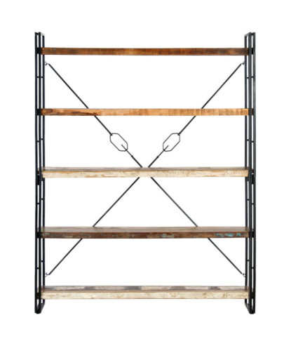 Bibliotecă cu 5 rafturi, 140 x 30 x 180 cm, lemn reciclat, cu aspect industrial - WOODBB524