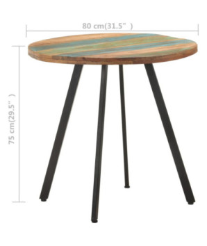 Masă rotundă de bucătărie pentru 2 persoane, aspect industrial, din lemn masiv reciclat, 80 x 75 cm