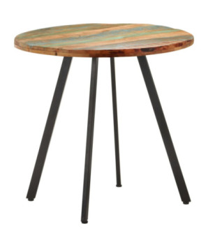 Masă rotundă de bucătărie pentru 2 persoane, aspect industrial, din lemn masiv reciclat, 80 x 75 cm