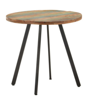Masă rotundă de bucătărie pentru 2 persoane, aspect industrial, din lemn masiv reciclat, 80 x 75 cm