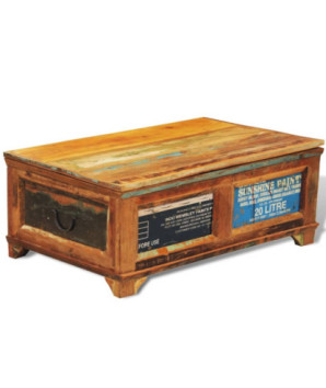 Măsuță de cafea cu spațiu depozitare, vintage, lemn reciclat, cu aspect antichizat - WOODBB547