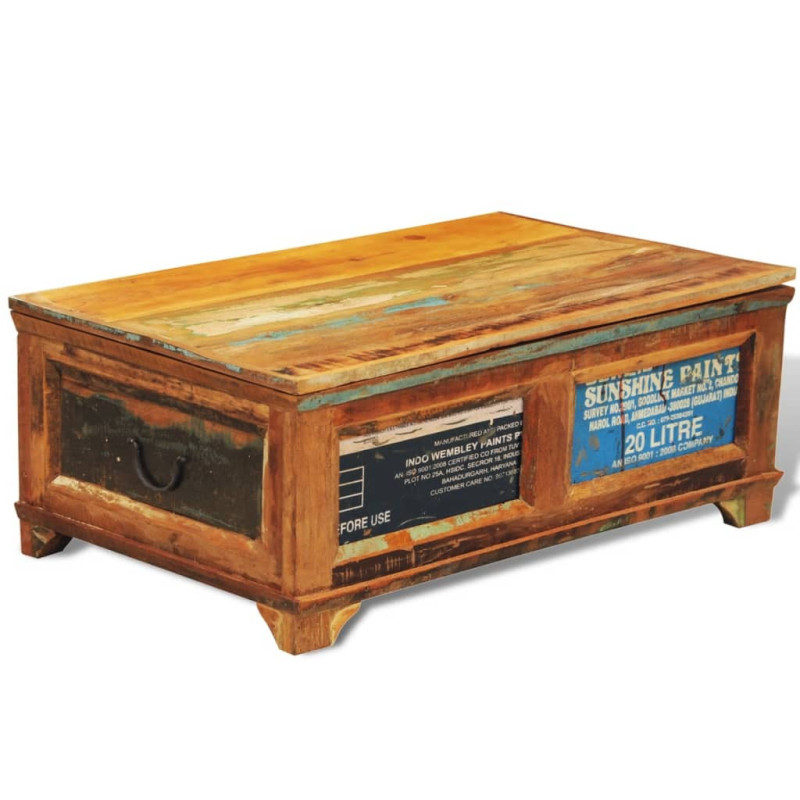 Măsuță de cafea cu spațiu depozitare, vintage, lemn reciclat, cu aspect antichizat - WOODBB547