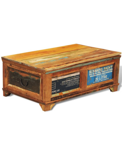 Măsuță de cafea cu spațiu depozitare, vintage, lemn reciclat, cu aspect antichizat - WOODBB547