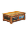Măsuță de cafea cu spațiu depozitare, vintage, lemn reciclat, cu aspect antichizat - WOODBB547