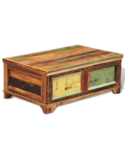 Măsuță de cafea cu spațiu depozitare, vintage, lemn reciclat, cu aspect antichizat - WOODBB547