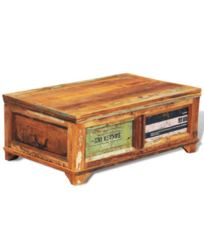 Măsuță de cafea cu spațiu depozitare, vintage, lemn reciclat, cu aspect antichizat - WOODBB547