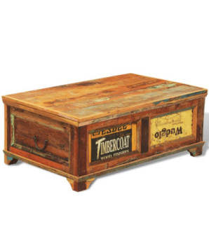 Măsuță de cafea cu spațiu depozitare, vintage, lemn reciclat, cu aspect antichizat - WOODBB547